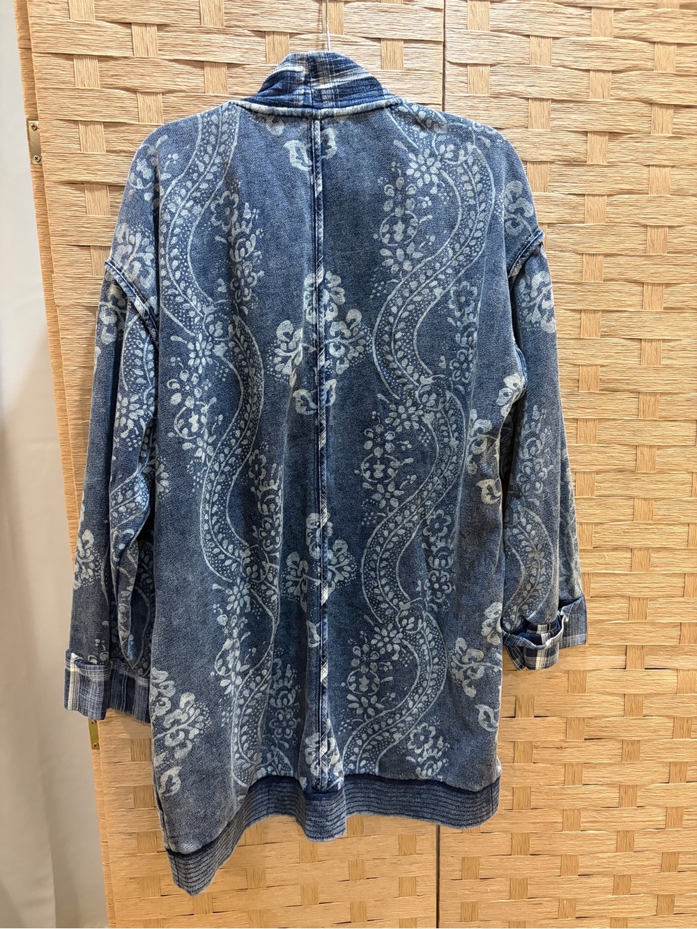 Anthropologie Blue Paisley Open Front Duster Cardigan Boho Cozy Pockets L/XL - Picture 7 of 7